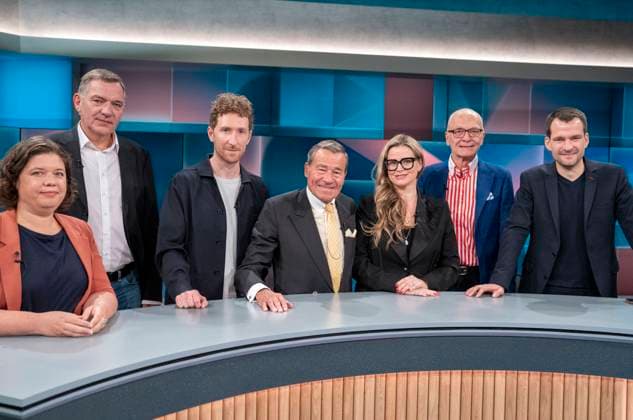 News Themen der Woche KW40 News Bilder des Tages Julia Friedrichs, Journalistin und Buchautorin, Jan van Aken, Politiker von Die Linke und Aktivist, Louis Klamroth, Wolfgang Grupp, Geschäftsführer von TRIGEMA , Nadine Metgenberg, Eventplanerin für Luxushochzeiten, Josef Rick, Immobilienunternehmer und Johannes Vogel, Bundestagsabgeordneter FDP von li. nach re. 30.09.2024, TV Sendung, Politiktalk, GER, Köln, WDR Studios Köln *** Julia Friedrichs, journalist and author, Jan van Aken, politician from Die Linke and activist, Louis Klamroth, Wolfgang Grupp, Managing Director of TRIGEMA , Nadine Metgenberg, event planner for luxury weddings, Josef Rick, real estate entrepreneur and Johannes Vogel, Member of the Bundestag FDP from left to right 30 09 2024, TV program, Politics talk, GER, Copyright: HMBxMedia xMarcoxBader
