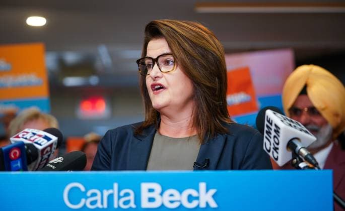October 1, 2024, Regina, Sk, Canada: Saskatchewan NDP Leader Carla Beck speaks to the media to launch her partyöÄÃ s election campaign in Regina, Tuesday, Oct. 1, 2024. Regina Canada  - ZUMAc35_ 20241001_zaf_c35_058 Copyright: xHeywoodxYux