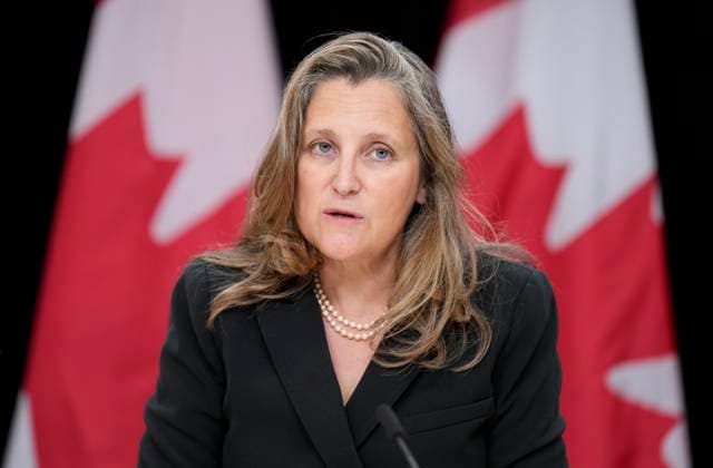 October 1, 2024, Ottawa, On, Canada: Finance Minister Chrystia Freeland speaks during a news conference in Ottawa, Tuesday, Oct. 1, 2024. Ottawa Canada  - ZUMAc35_ 20241001_zaf_c35_067 Copyright: xAdrianxWyldx