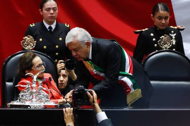Outgoing President Andres Manuel Lopez Obrador and President of the Chamber of Deputies Ifigenia MartoÂ­nez during the Claudia Sheinbaum inauguration ceremony at the Congress of the Union. on October 1, 2024 in Mexico City, Mexico. Mexico City Mexico - ZUMAe321 20241001_zia_e321_026 Copyright: xCarlosxSantiagox