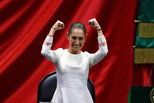 October 1, 2024, Mexico City, Mexico: Mexico s incoming President CLAUDIA SHEINBAUM celebrates during the inauguration ceremony at the Congress of the Union. Sheinbaum has been sworn in as Mexico™s first female president. Mexico City Mexico - ZUMAe321 20241001_zia_e321_022 Copyright: xCarlosxSantiagox