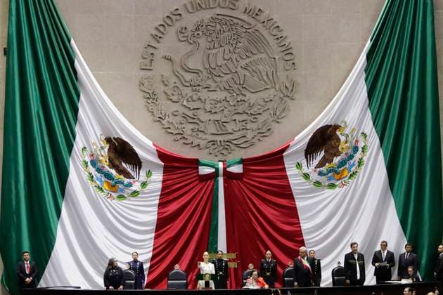 Claudia Sheinbaum Sworn In As Mexico s First Woman President Claudia Sheinbaum (off-white dress) arrives at the Chamber of Deputies in Mexico City, Mexico, on October 1, 2024, to be sworn in as President of Mexico and receive the presidential sash from Andres Manuel Lopez Obrador, former President of Mexico. Mexico City Mexico City Mexico  Copyright: xGerardoxVieyrax originalFilename: vieyra-notitle241001_npB2M.jpg