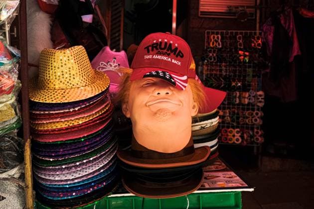 October 2, 2024, Hong Kong, China: A halloween mask of Donald Trump is displayed in a street market. Hong Kong China - ZUMAt141 20241002_aap_t141_001 Copyright: xKeithxTsujix