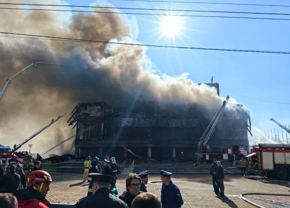 RUSSIA, KHABAROVSK - OCTOBER 3, 2024: First responders battle a fire broken out at the Khabarosvk Territory Music Theatre. Sergei Ivanov TASS  74626284