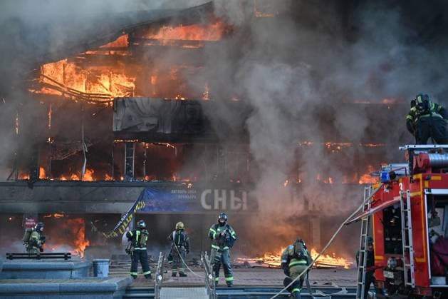 RUSSIA, KHABAROVSK - OCTOBER 3, 2024: First responders battle a fire broken out at the Khabarosvk Territory Music Theatre. Sergei Ivanov TASS  74626248
