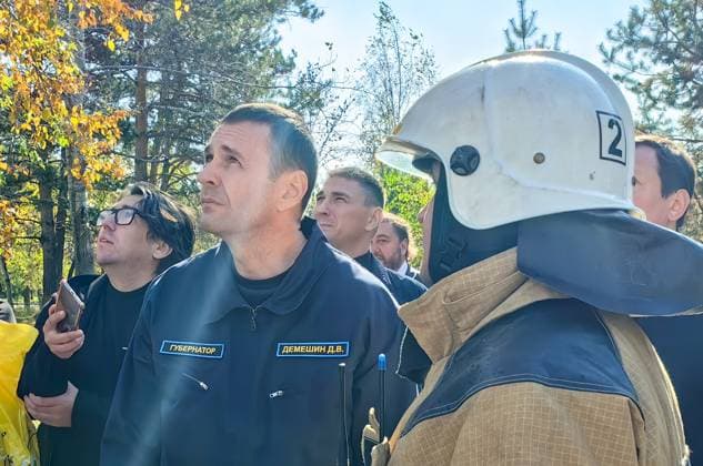RUSSIA, KHABAROVSK - OCTOBER 3, 2024: Khabarovsk Territory Governor Dmitry Demeshin visits the site of a fire broken out at the Khabarosvk Territory Music Theatre. Sergei Ivanov TASS  74626775