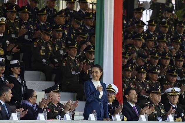 October 3, 2024, Mexico, Mexico, USA: Mexico s President Claudia Sheinbaum delivers a speech during her inauguration ceremony as the new Supreme Commander of the Mexican Armed Forces at Campo Marte in Mexico City on Thursday October 3, 2024. PRESIDENCIA POOL PI Mexico USA - ZUMAp124 20241003_zaa_p124_043 Copyright: xPresidenciax
