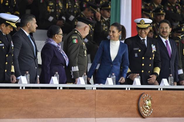 October 3, 2024, Mexico, Mexico, USA: Mexico s President Claudia Sheinbaum delivers a speech during her inauguration ceremony as the new Supreme Commander of the Mexican Armed Forces at Campo Marte in Mexico City on Thursday October 3, 2024. PRESIDENCIA POOL PI Mexico USA - ZUMAp124 20241003_zaa_p124_044 Copyright: xPresidenciax