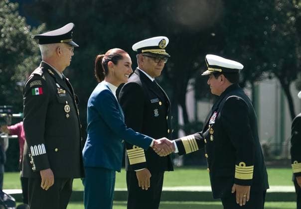 October 3, 2024, Mexico, Mexico, USA: Mexico s President Claudia Sheinbaum (C) flanked by Mexico s Defense Minister Ricardo Trevilla Trejo (L) and Secretary of the Navy Raymundo Pedro Morales Angeles (R) during the military inauguration ceremony of Claudia Sheinbaum as Supreme Commander-in-Chief of the Mexican Armed Forces, at the Campo Marte Military Camp, in Mexico City, Mexico on October 03, 2024. PRESIDENCIA POOL PI Mexico USA - ZUMAp124 20241003_zaa_p124_054 Copyright: xPresidenciax