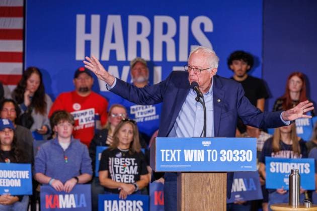 News Themen der Woche KW40 October 5, 2024, Saginaw, Michigan, USA: U.S. Sen. BERNIE SANDERS, I-Vt., campaigns for Vice President Kamala Harris in Saginaw, Mich., on Oct. 5, 2024. Saginaw USA - ZUMAr192 20241005_znp_r192_004 Copyright: xAndrewxRothx