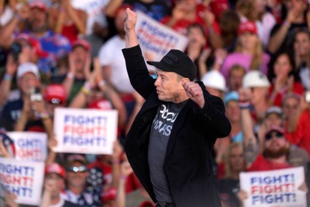 Elon Musk, Founder, CEO,and Chief Engineer of SpaceX leaves the rally for former President Donald Trump at the Bulter Farm Show grounds for a rally on Saturday October 5, 2024.  PIT2024100532 ARCHIExCARPENTER