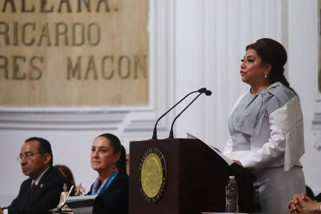 Clara Brugada Molina, speaking during the swearing-in ceremony as Mexico City Head of Government at the Congress of Mexico City. on October 5, 2024 in Mexico City, Mexico. Mexico City Mexico - ZUMAe321 20241005_zia_e321_059 Copyright: xCarlosxSantiagox