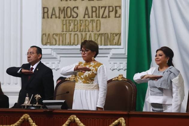 Clara Brugada Molina, during the swearing-in ceremony as Mexico City Head of Government at the Congress of Mexico City. on October 5, 2024 in Mexico City, Mexico. Mexico City Mexico - ZUMAe321 20241005_zia_e321_074 Copyright: xCarlosxSantiagox