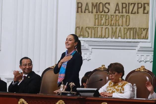 First female MexicoÃ¢â‚¬â ¢s Presiden Claudia Sheinbaum Pardo is seen during the Clara Brugada Molina sworn in ceremony as the new Mexico City Head of Government at the Congress of Mexico City. on October 5, 2024 in Mexico City, Mexico. Mexico City Mexico - ZUMAe321 20241005_zia_e321_085 Copyright: xCarlosxSantiagox
