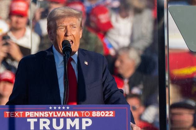 October 5, 2024, Butler, Pa, United States: Former President Trump speaks at a rally in Butler during a Trump Rally a month before the US election. Republican presidential nominee former President Donald Trump is holding a rally in Butler, Pennsylvania, the site of a July 2024 assassination attempt that killed retired firefighter Corey Comperatore. Elon Musk and Vice Presidential candidate J.D. Vance will also be speaking at the event. Butler United States - ZUMAs197 20241005_aaa_s197_267 Copyright: xJenxGolbeckx