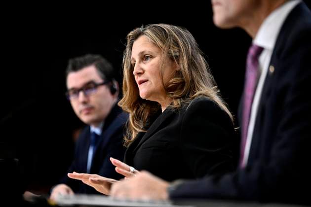 October 8, 2024, Ottawa, On, CAN: Deputy Prime Minister and Minister of Finance Chrystia Freeland speaks at a news conference on the government s economic plan, at National Press Theatre in Ottawa, on Tuesday, Oct. 8, 2024. Ottawa CAN  - ZUMAc35_ 20241008_zaf_c35_011 Copyright: xJustinxTangx