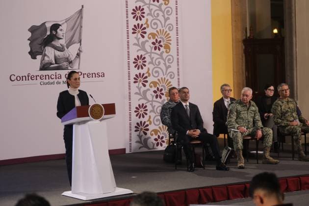 Mexico s first female president, Claudia Sheinbaum Pardo, speaks during an briefing conference, where she presented the National Security Strategy, at the National Palace. on October 8, 2024 in Mexico City, Mexico. Mexico City Mexico - ZUMAe321 20241008_zia_e321_004 Copyright: xIanxRoblesx