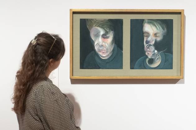 Francis Bacon: Human Presence Photo Call at National Portrait Gallery, London A staff member views Two Studies for Self Portrait , 1977 by Francis Bacon as part of The National Portrait Gallery s Francis Bacon: Human Presence Exhibition which runs from 10 Octoberl 2024 - 19 Jan 2025 at National Portrait Gallery in London, England, UK on Wednesday 9 October, 2024., Credit:Justin Ng Avalon UK, England, London, National Portrait Gallery  Copyright: xJustinxNgx xAvalonx 0918624115