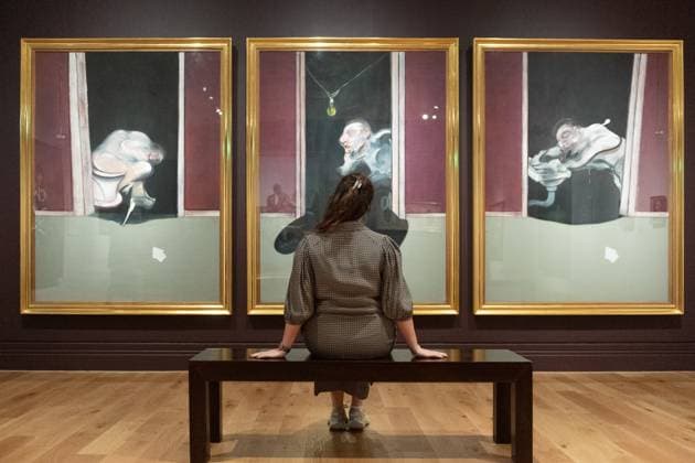 Francis Bacon: Human Presence Photo Call at National Portrait Gallery, London A staff member views Triptych May-June 1973 by Francis Bacon as part of The National Portrait Gallery s Francis Bacon: Human Presence Exhibition which runs from 10 Octoberl 2024 - 19 Jan 2025 at National Portrait Gallery in London, England, UK on Wednesday 9 October, 2024., Credit:Justin Ng Avalon UK, England, London, National Portrait Gallery  Copyright: xJustinxNgx xAvalonx 0918624174