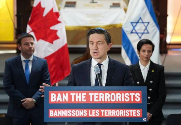 October 10, 2024, Toronto, On, CANADA: Conservative Leader Pierre Poilievre speaks to the media during a press conference at the Pride of Israel Synagogue in Toronto on Thursday, October 10, 2024. Toronto CANADA  - ZUMAc35_ 20241010_zaf_c35_032 Copyright: xNathanxDenettex