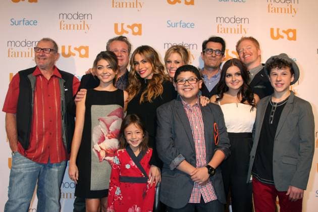 USA - Modern Family on USA Network Fan Appreciation Event - Los Angeles LOS ANGELES - OCT 28: Ed O Neill, Eric Stonestreet, Saray Hyland, Aubrey Anderson-Emmons, Sofia Vergara, Julie Bowen, Rico Rodriguez, Ty Burrell, Ariel Winter, Jesse Tyler Ferguson, Nolan Gould at the Modern Family on USA Network Fan Appreciation Event at Village Theater on October 28, 2013 in Westwood, CA Westwood CA USA EDITORIAL USE ONLY Copyright: xx KathyxHutchinsx khphotos488133