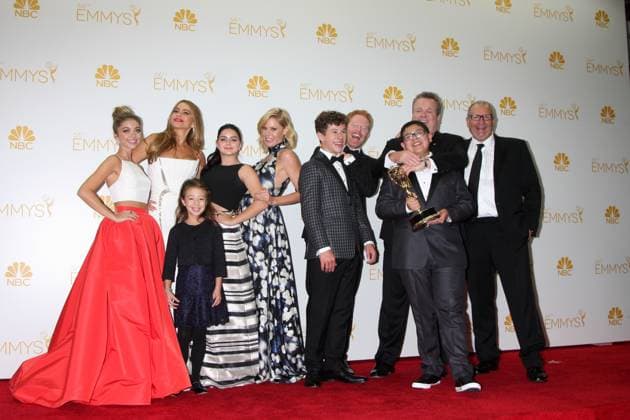 USA - 2014 Primetime Emmy Awards - Press Room - Los Angeles LOS ANGELES - AUG 25: Sarah Hyland, Sofia Vergara, Aubrey Anderson Emmons, Ariel Winter, Julie Bowen, Noland Gould, Jesse Tyler Ferguson, Rico Rodriguez, Eric Stonestreet, Ed O Neill at the 2014 Primetime Emmy Awards - Press Room at Nokia Theater at LA Live on August 25, 2014 in Los Angeles, CA Los Angeles CA USA EDITORIAL USE ONLY Copyright: xx KathyxHutchinsx khphotos527818