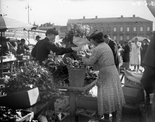 Göteborg 1942-06-23 - Torghandel inför Midsommar pa Kungstorget *** Local Caption *** KAMERAREPORTAGE x2524x *** Gothenburg 1942 06 23 Market trading before Midsummer on Kungstorget Local Caption CAMERA REPORT x2524x  Copyright: xKamerareportage TTx