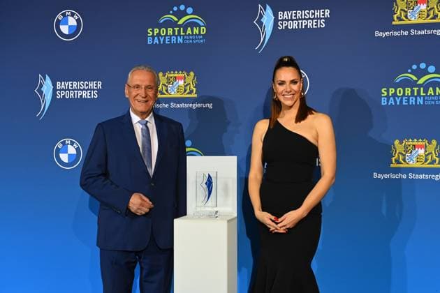 Joachim HERRMANN Bavarian Minister of the Interior , Esther SEDLACZEK, Bavarian Sports Award 2024 at BMW Welt, Red Carpet on 12 10 2024