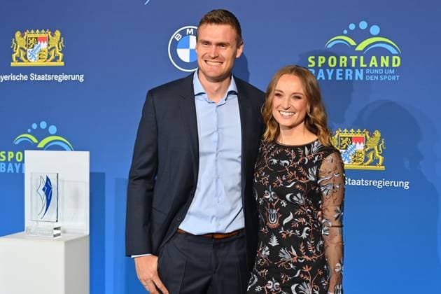 Nele SCHENKER with husband Hannes Ocik Bavarian Sports Award 2024 at BMW Welt, red carpet, red carpet on 12 10 2024