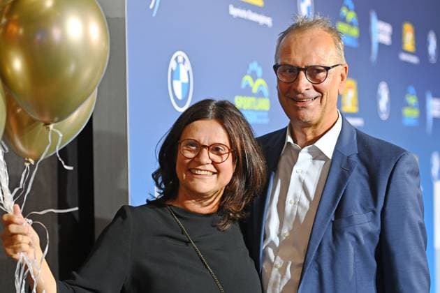 Matthias BEHR, with wife Zita FUNKENHAUSER, Bavarian Sports Award 2024 at BMW Welt, red carpet, red carpet on 12 10 2024