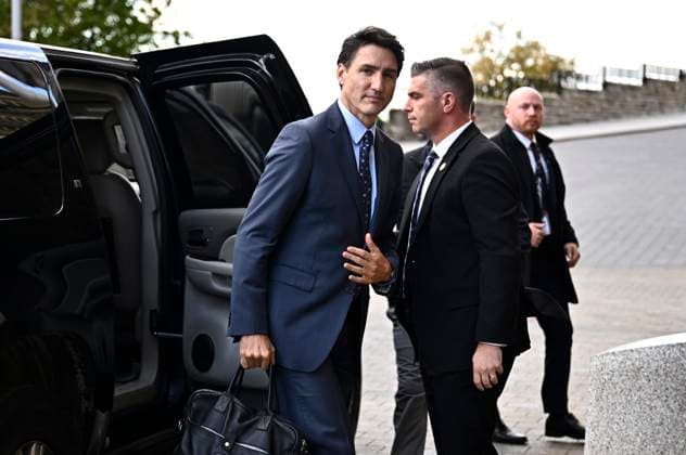 October 14, 2024, Ottawa, On, CAN: Prime Minister Justin Trudeau exits his vehicle as he arrives for a news conference on the investigative efforts related to violent criminal activity occurring in Canada with connections to India, on Parliament Hill in Ottawa, on Monday, Oct. 14, 2024. Ottawa CAN  - ZUMAc35_ 20241014_zaf_c35_039 Copyright: xJustinxTangx