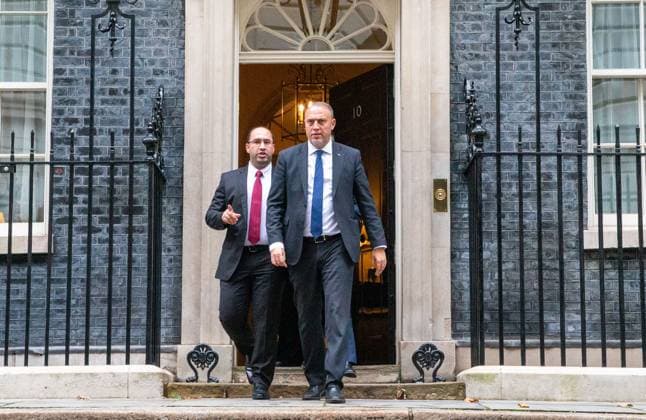October 14, 2024, London, England, United Kingdom: Palestinian Ambassador to the United Kingdom HUSAM ZOMLOT is seen in Downing Street. London United Kingdom - ZUMAs262 20241014_zip_s262_121 Copyright: xTayfunxSalcix