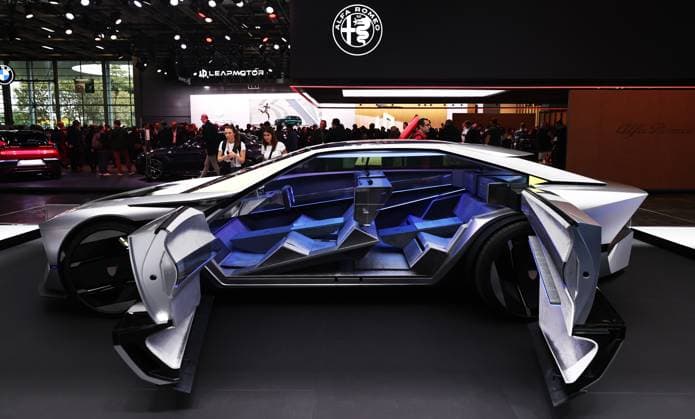 (241014) -- PARIS, Oct. 14, 2024 -- People visit the 2024 Paris Motor Show in Paris, France, on Oct. 14, 2024. The 2024 Paris Motor Show kicked off here on Monday, which is expected to attract 500,000 visitors over its seven-day run. ) FRANCE-PARIS-AUTO SHOW GaoxJing 
