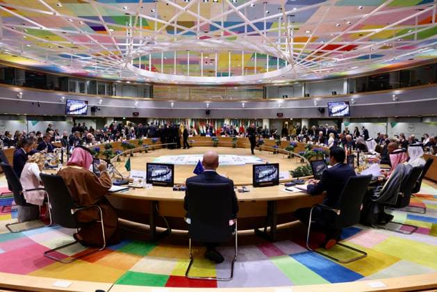 October 16, 2024, Brussels: An handout image provided by Italian governmemt press office shows Italy s Prime Minister Giorgia Meloni attending a EU - Gulf Cooperation Council (GCC) summit in Brussels, 16 October 2024. .ANSA FILIPPO ATTILI- UFFICIO STAMPA PALAZZO CHIGI Brussels  - ZUMAa110 20241016_zaf_a110_048 Copyright: xFilippoxAttilix