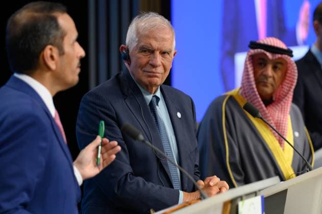 EU-Gulf - Council Summit - Joint Press Statement European Union High Representative for Foreign Affairs and Security Policy Josep Borrell observes during the press conference of the EU - Gulf Cooperation Council (GCC) summit in Brussels, Belgium, on October 16, 2024. Brussels Belgium  Copyright: xJonathanxRaax originalFilename: raa-eugulfco241016_npMwr.jpg