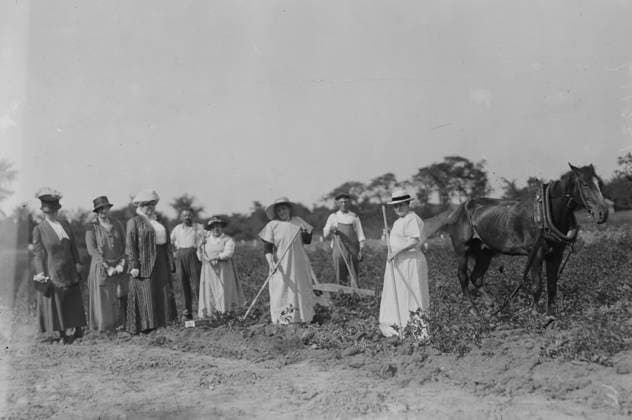 RECORD DATE NOT STATED Mrs. T.B. Wells, Mrs. D.A. Palmer & Mary G. Hay -- suffrage farm, 1917. Shows suffragists including: (left to right) Mrs. Thomas B. Wells, Mrs. Daniel Appleton Palmer (the former Amy Hernandez), head of the Bronx branch of the Woman Suffrage Party; and Mary Garrett Hay, chairman of the New York City Woman Suffrage Party. Copyright:xHeritagexArt HeritagexImagesxBainxNewsxServicex IMAGO, ! ACHTUNG: AUFNAHMEDATUM GESCHÄTZT!  Copyright:HeritagexArt HeritagexImagesxBainxNewsxServicex IMAGO