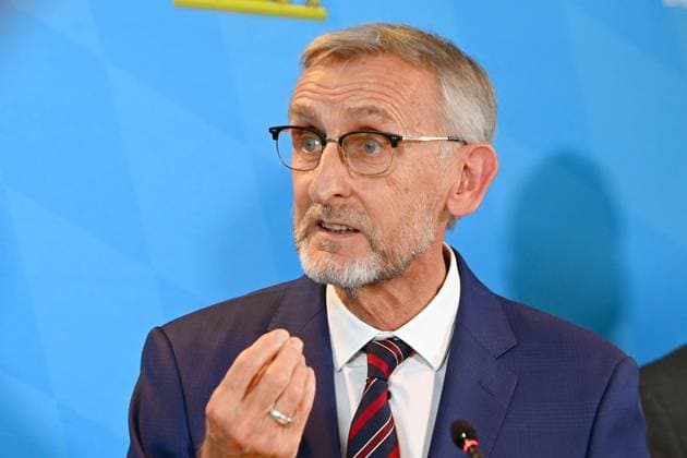 Armin SCHUSTER Minister of the Interior Saxony , single image,cropped single motif,portrait,portrait,portrait Press conference following the top-level discussion on violence in football Members of the Sports and Interior Ministers Conference meet representatives of DFL and DFB on 18 10 2024 in Munich