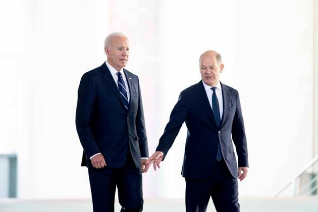 News Themen der Woche KW42 Press statements with the American President, JOE BIDEN and the German Chancellor OLAF SCHOLZ in the German Federal Chancellery. Berlin *** Press statements with the American President, JOE BIDEN and the German Chancellor OLAF SCHOLZ in the German Federal Chancellery Berlin