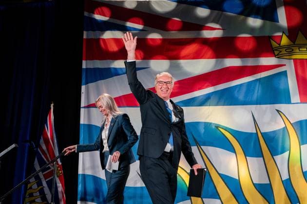 October 19, 2024, Vancouver, Bc, CANADA: B.C. Conservative Leader John Rustad walks on stage to address supporters on election night in Vancouver, on Saturday, October 19, 2024. Vancouver CANADA  - ZUMAc35_ 20241019_zaf_c35_196 Copyright: xEthanxCairnsx