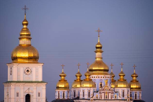 Saint Michael™s Monastery seen from Saint Sophia™s Cathedral during blue hour. Kyiv City *** Saint Michael™s Monastery seen from Saint Sophia™s Cathedral during blue hour Kyiv City