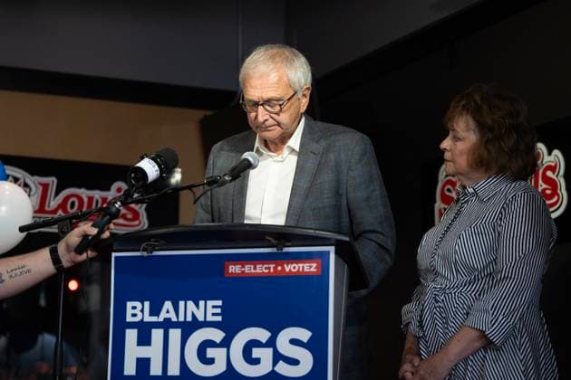 October 21, 2024, Quispamsis, Nb, Canada: New Brunswick Progressive Conservative Party Leader Blaine Higgs delivers a concession speech with his Marcia Higgs in Quispamsis, N.B., following the results of the provincial election, Monday, Oct. 21, 2024. Quispamsis Canada  - ZUMAc35_ 20241021_zaf_c35_103 Copyright: xDarrenxCalabresex
