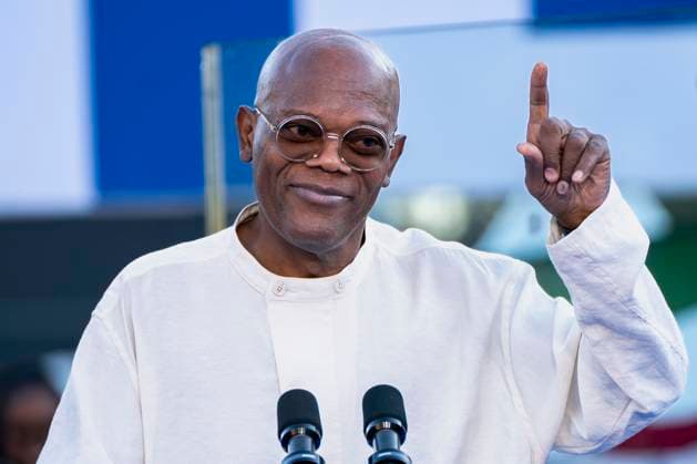 Bilder des Jahres 2024, Entertainment 10 Oktober Entertainment Themen der Woche KW43 Entertainment Bilder des Tages Actor Samuel L. Jackson speaks during a campaign rally with Vice President Kamala Harris and Former president Barack Obama at the James R Hallford Stadium in Clarkston, Georgia on Thursday, October 24, 2024.  CLA20241024335 BONNIExCASH
