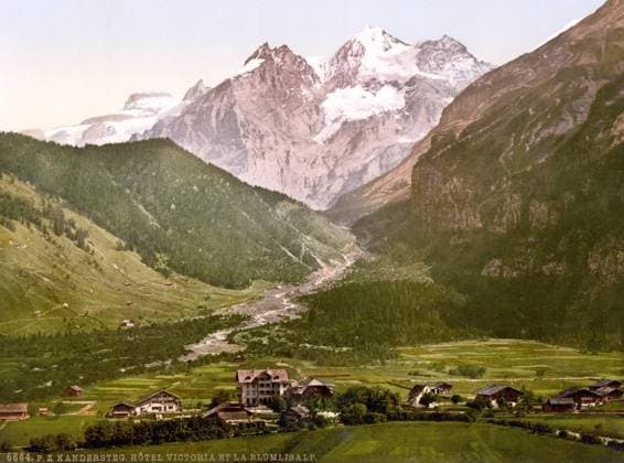 Kandersteg, Hotel Victoria and Blumlisalp, Bernese Oberland, Switzerland, Historic, digitally restored reproduction from a 19th century original, Record date not stated
