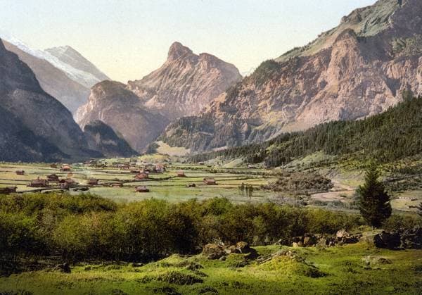 Dorf Kandersteg, Berner Oberland, Schweiz, Historische, digital restaurierte Reproduktion eines Originals aus dem 19. Jahrhundert, Aufnahmedatum nicht angegeben, Kandersteg village, Bernese Oberland, Switzerland, Historic, digitally restored reproduction from a 19th century original, Record date not stated