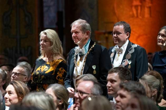 STOCKHOLM, SWEDEN 20241025 Minister of Education Lotta Edholm and Marcus Wallenberg during the Academy of Engineering Sciences IVAs ceremony at Stockholm City Hall on Friday STOCKHOLM SWEDEN x10040x  Copyright: xAndersxWiklund TTx IVAS HÖGTIDSSAMMANKOMST 2024 JvYMWNp4-Qs