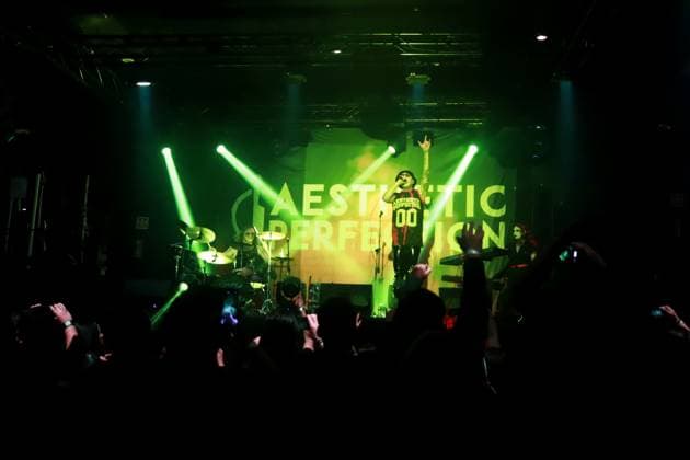 October 24, 2024, Mexico City, Ciudad de Mexico, Mexico: Daniel Graves vocalist of the American-Austrian electro Goth Pop band Aesthetic Perfection performs on stage as part of Fall Goth Tour 2024 at the San Rafael Forum. on October 24, 2024 in Mexico City, Mexico. Mexico City Mexico - ZUMAe321 20241024_zea_e321_183 Copyright: xCarlosxSantiago xEyepixxGroupx