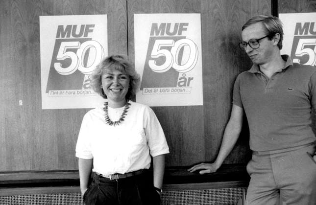 Stockholm 1984-09-06 Gunnar Hökmark, avgaende ordförande för Moderata ungdomsförbundet, MUF och Beatrice Ask, tillträdande ordförande Stockholm Sverige sp_sw x12014x  Copyright: xRagnhildxHaarstad SvD TTx GUNNAR HÖKMARK