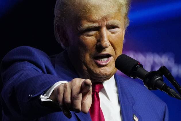 U.S. presidential race Republican presidential nominee former U.S. President Donald Trump delivers a speech at a campaign rally in Las Vegas on Oct. 24, 2024.  A14AA0003660063P