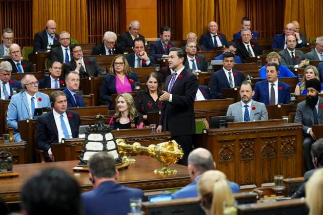 October 30, 2024, Ottawa, On, Canada: Conservative Leader Pierre Poilievre rises during question period in the House of Commons on Parliament Hill in Ottawa, Wednesday, Oct. 30, 2024. Ottawa Canada  - ZUMAc35_ 20241030_zaf_c35_082 Copyright: xSeanxKilpatrickx
