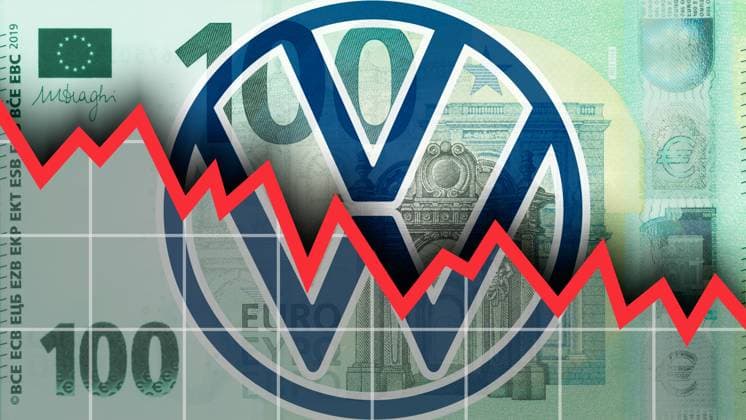Fallender Graph - Gewinneinbruch bei VW Symbolbild zum Thema Gewinneinbruch, Umsatzrückgang usw. bei Volkswagen *** Falling graph Profit slump at VW Symbolic image on the topic of profit slump, decline in sales, etc. at Volkswagen